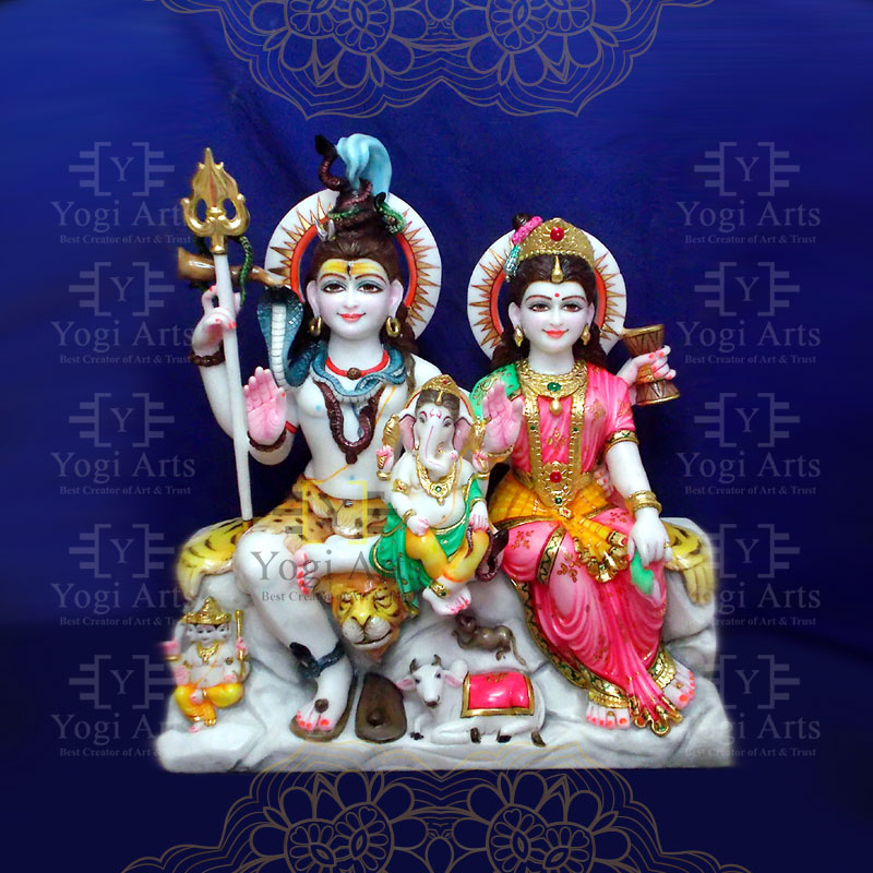 Marble Shiv Parvati With Ganesha Statue