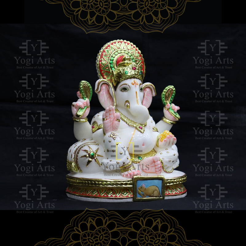 Colourful Decorative Marble Ganesha Statue