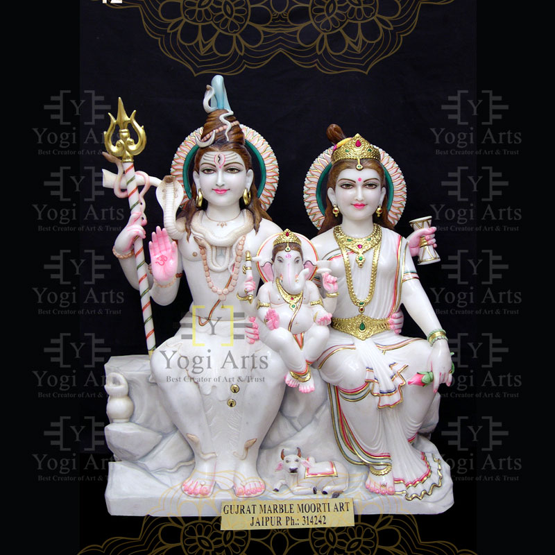 White Shiv Parvati Statue With Ganesh
