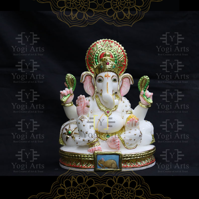 Colourful Decorative Marble Ganesha Statue